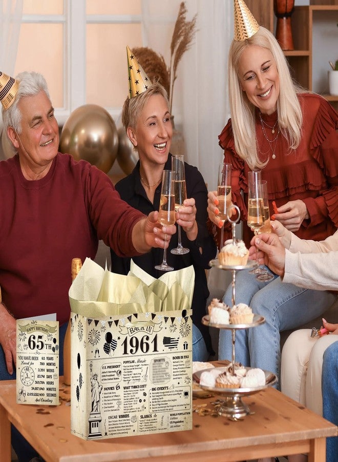 Wxiben حقيبة هدايا عيد الميلاد الـ 65 من Wxiben - زينة عيد الميلاد الـ 65، حقيبة تغليف هدايا عتيقة بمقابض، ورق تغليف بطاقات تهنئة، مناسبة للنساء والرجال بعمر 65 عامًا، مستوحاة من زينة حفلات عام 1961 - Image 3